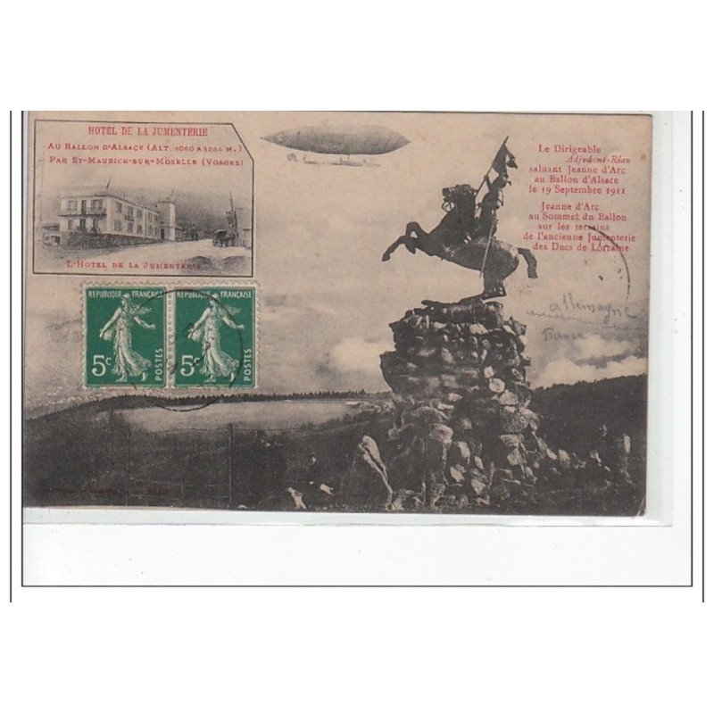 LE BALLON D'ALSACE - Le dirigeable """"Adjudant Réau"""" et la statue de Jeanne d'Arc - Hôtel de la Jumenterie - très bo