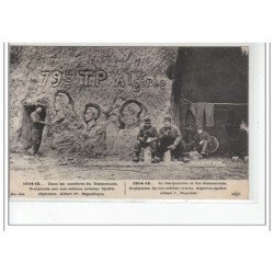 Dans les carrières du Soissonnais - sculpture par nos soldats artistes - Spahis algériens, Albert 1er... - très bon état