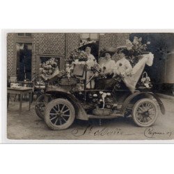 CAYEUX : carte photo d'une automobile fleurie pour la Sainte Marie - très bon état