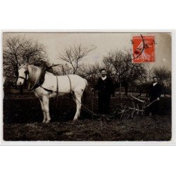 PUTEAUX : carte photo  agriculture (herse et attelage) vers 1910 - très bon état