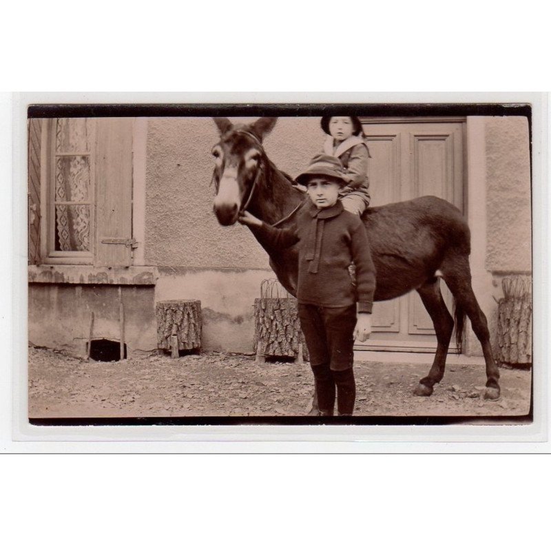 Carte photo (enfants et âne)- très bon état