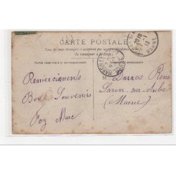 Carte photo d'une batteuse et du tambours de ville dans la Marne - bon état (plis)