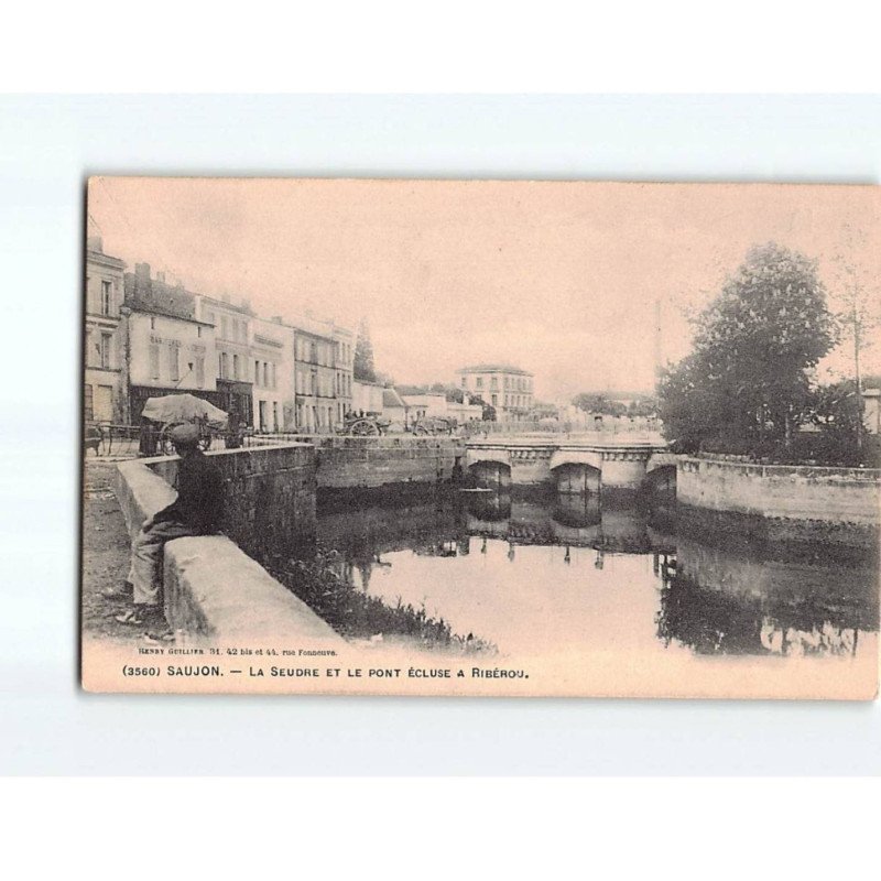 SAUJON : La Seudre et le pont Ecluse à Ribérou - très bon état SAUJON : La Seudre et le pont Ecluse à Ribérou - très bon état