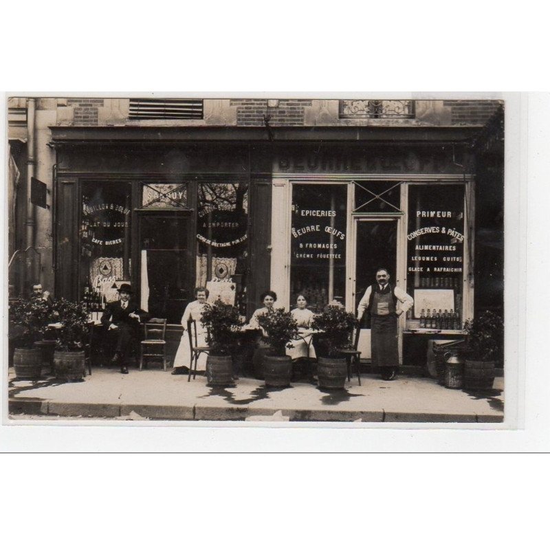 PARIS : carte photo du café SANGUY et magasin beurre,oeufs, fromages 9 avenue RAPP - très bon état