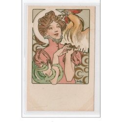 MUCHA Alfons : "femme au coq" vers 1900 - bon état (défauts)