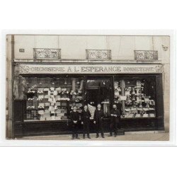 NEUILLY SUR SEINE : carte photo de la chemiserie-bonneterie """"a l'espérance"""" vers 1910 - très bon état