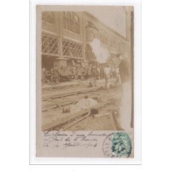 PARIS : carte photo de l'accident de train (explosio d'une locomotive) au pont de l'Europe le 4 juillet 1904 - bon état