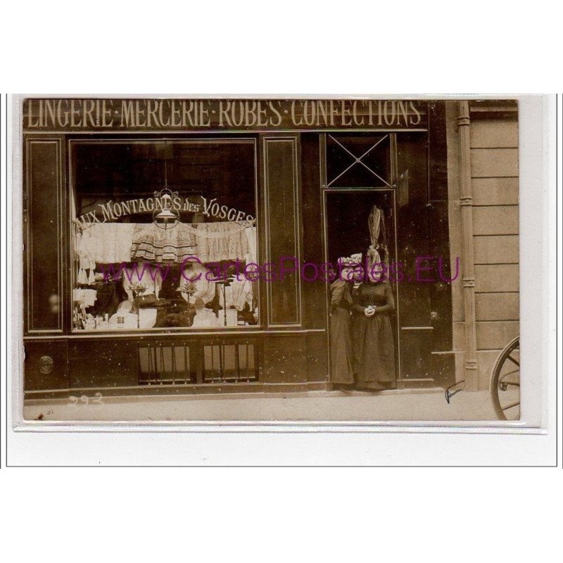PARIS : carte photo de la mercerie """"Aux Montagnes des Vosges"""" (mode) - très bon état PARIS : carte photo de la mercerie """"Aux Montagnes des Vosges"""" (mode) - très bon état