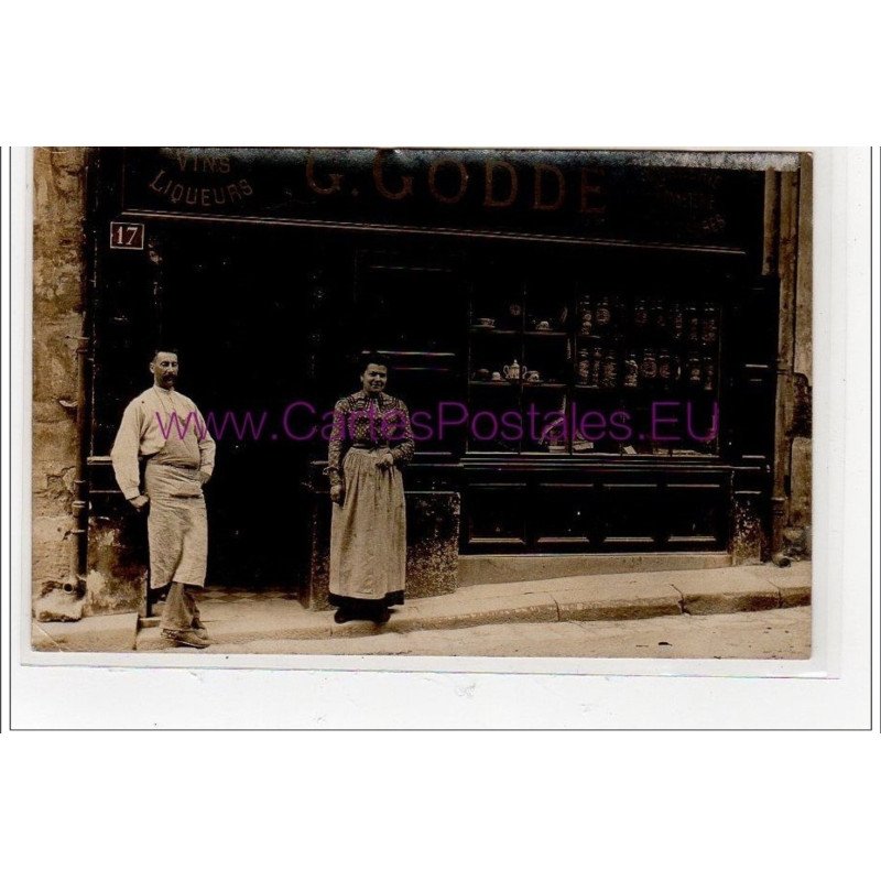 ANDRESY : carte photo de l'épicerie-mercerie-marchand de vins GODDE vers 1910 - très bon état