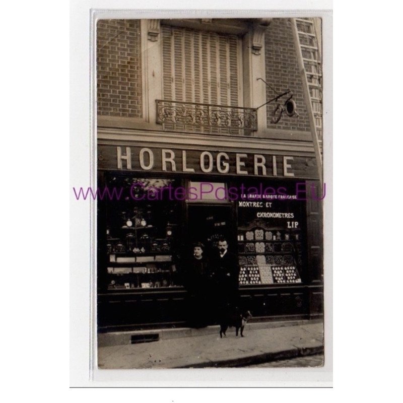 PANTIN : carte photo de l'horlogerie bijouterie PASQUET vers 1910 -  bon état (un coin plié)