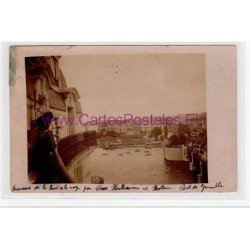 PARIS 15ème : carte photo de la traversée de la Seine à la nage au Pont de Grenelle vers 1910 - très bon état