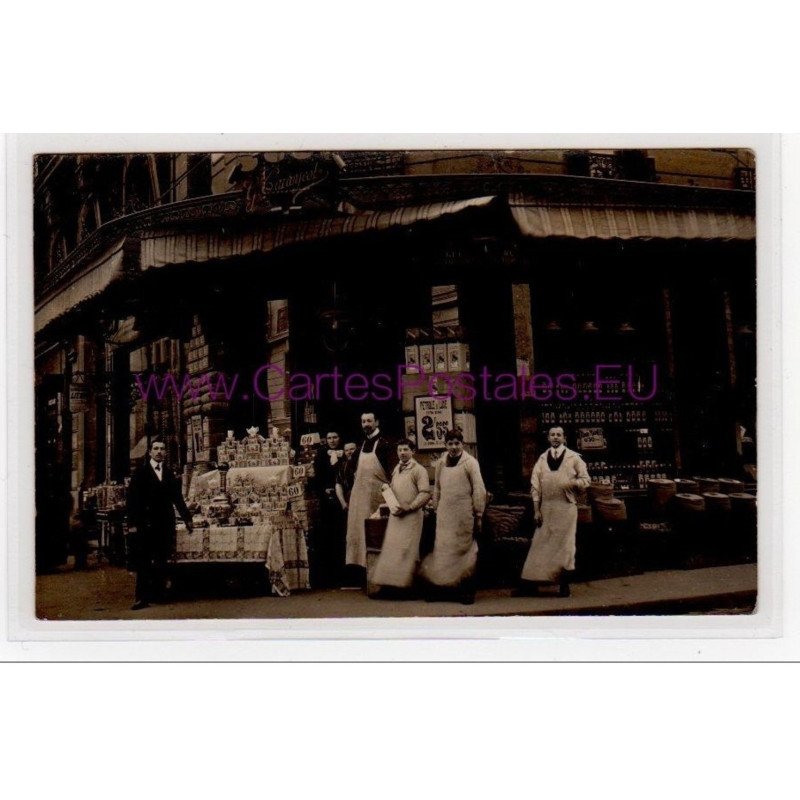 PARIS : carte photo de l'épicerie confiserie Caranjeol (croisement Vaugirard et Volontaires) - très bon état