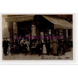 PARIS : carte photo d'un café certainement rue de Vaugirard - état (un coin plié)