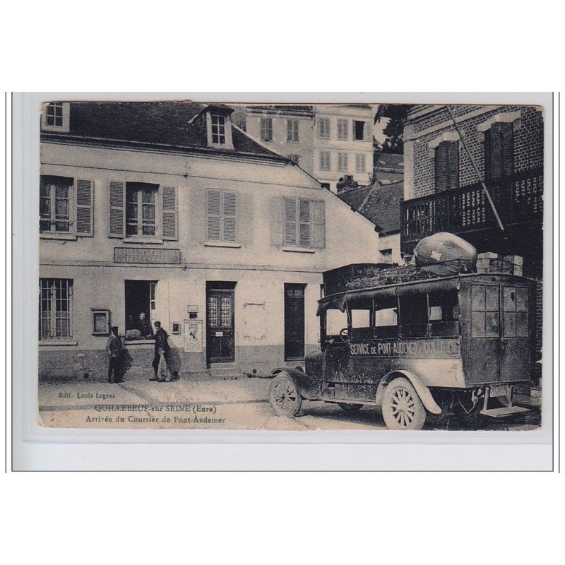 QUILLEBEUF sur SEINE : l'arrivée du courrier de Pont Audemer (autobus) - état (plis)