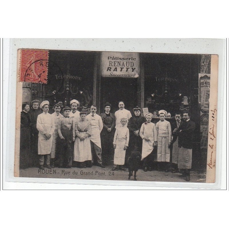 ROUEN - CARTE PHOTO - Pâtisserie Renaud Ratty - 24, rue du Grand Pont - boutique et employés -  très bon état