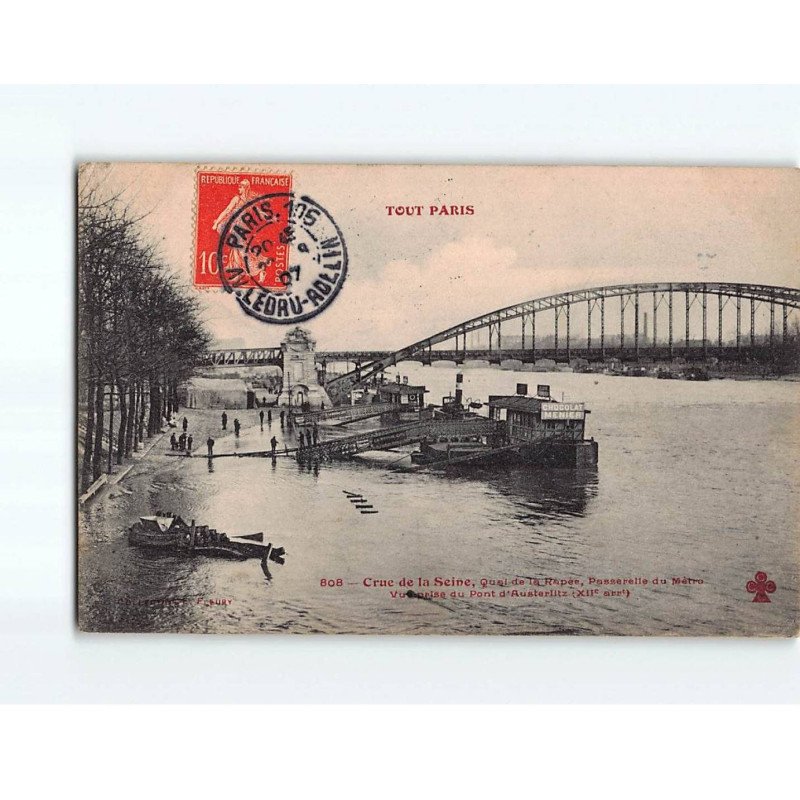 PARIS : Inondation 1910, Quai de la Rapée, passerelle du métro, vue prise du pont d'Austerlitz - état PARIS : Inondation 1910, Quai de la Rapée, passerelle du métro, vue prise du pont d'Austerlitz - état
