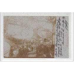 CAMARES - CARTE PHOTO Pont de Camarès - Arrivée de l'autobus de Sainte Affrique - 1907 - état