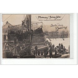 AY - CARTE PHOTO - CARTE PHOTO 1915 - Le pont en réparations - correspondance militaire - état