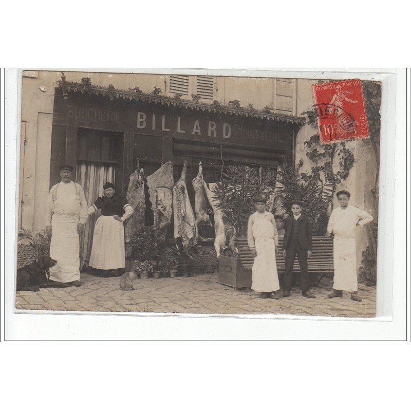 LA CHAPELLE GAUTIER ou MORMANT (?) - CARTE PHOTO - Boucherie Charcuterie Billard -  état