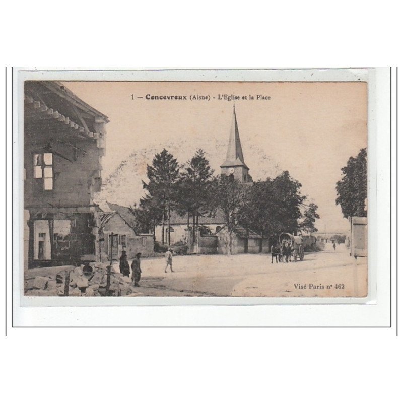 CONCEVREUX - L'église et la Place - très bon etat
