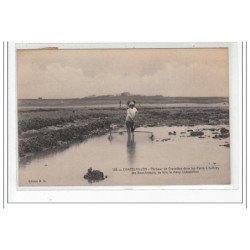 CHATELAILLON : pecheur de crevettes dans les parcs a huitres des boucholeurs au loin le vieux chatelaill - tres bon état
