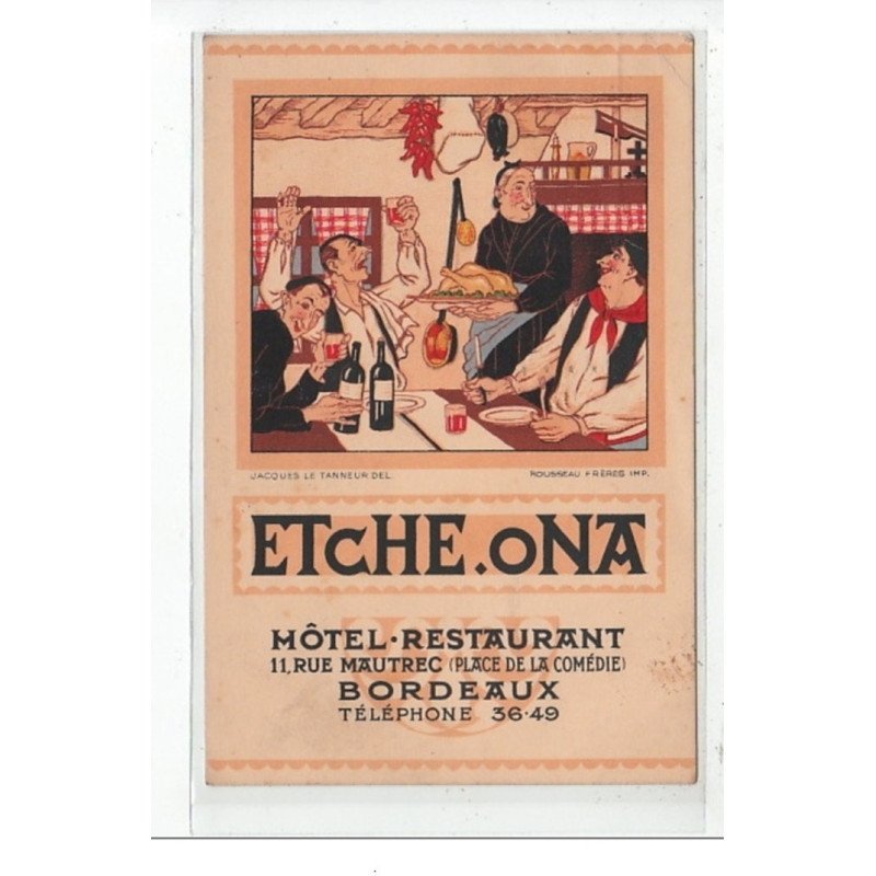 BORDEAUX : hotel-restaurant (publicité)- tres bon etat
