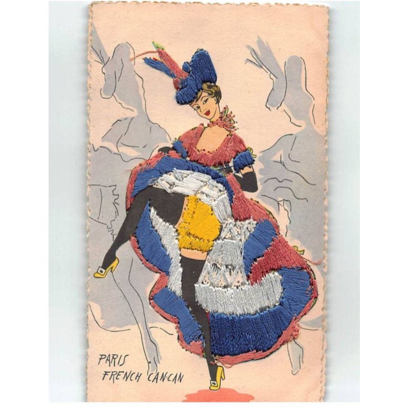 PARIS : French Canan, Carte brodée - très bon état