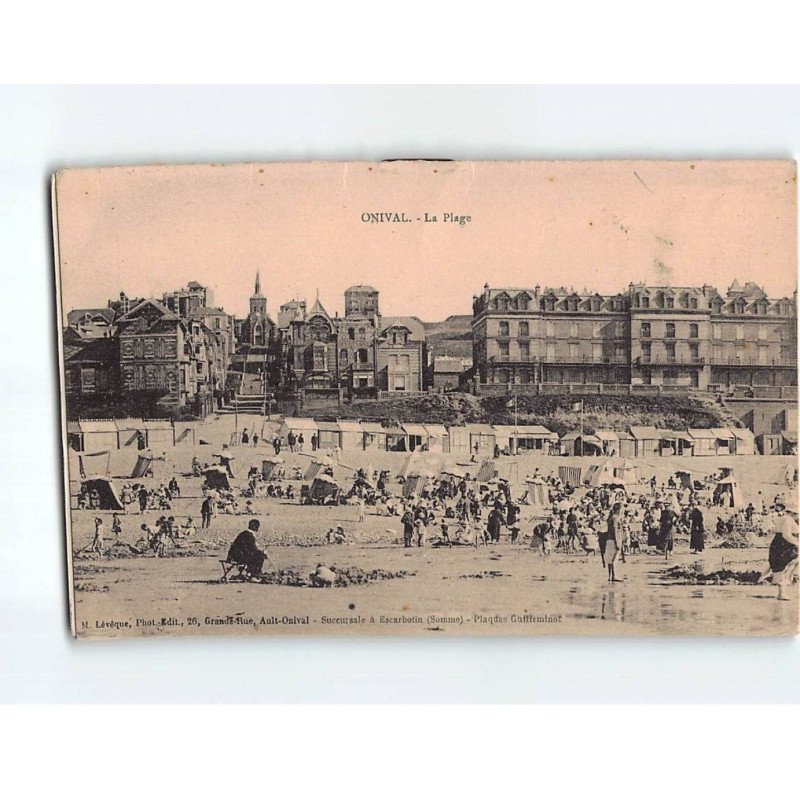 ONIVAL : La Plage, les Heures de marées, Carte publicitaire "A l'étoile de Mer", maison Malterre&Lionne - état