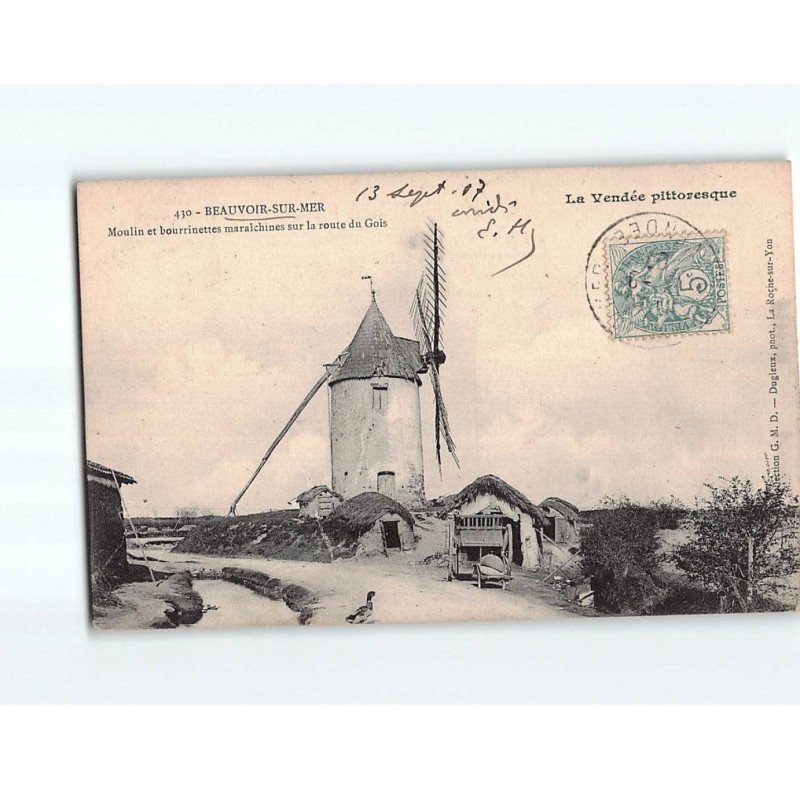 BEAUVOIR SUR MER : Moulin et Bourrinettes Maraîchines sur la route du Gois - très bon état