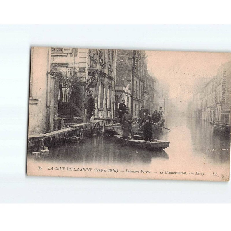 LEVALLOIS PERRET : Inondations 1910, Le commissariat, rue Rivay - état ( Partiellement Décollée )