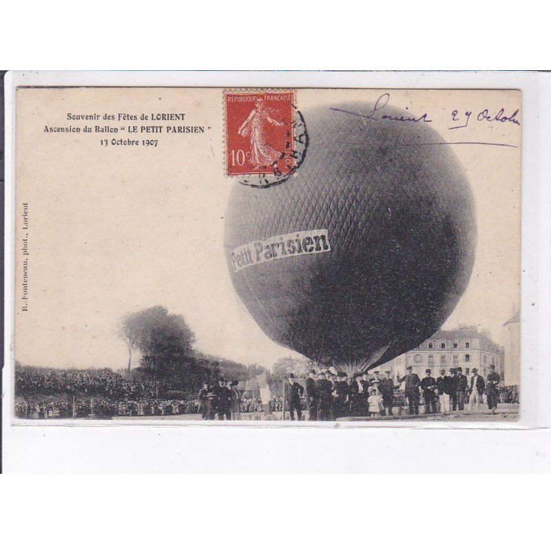 LORIENT: souvenir des fêtes, ascension du ballon "le petit parisien" 13 octobre 1907, aviation - état