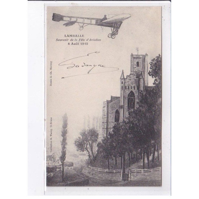 LAMBALLE: souvenir de la fête d'aviation 4 août 1912, autographe de ladougne - très bon état