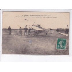 BREST: fête d'aviation 1912 au polygone de la marine les aviateurs Galli en plein vol et Divetain prêt au départ - état