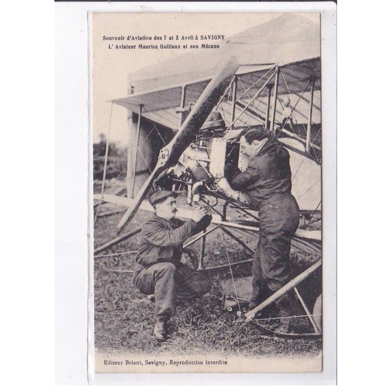 SAVIGNY-sur-BRAYE: souvenir d'aviation 7 et 8 avril, aviateur Maurice Guillaux et son mécano - très bon état