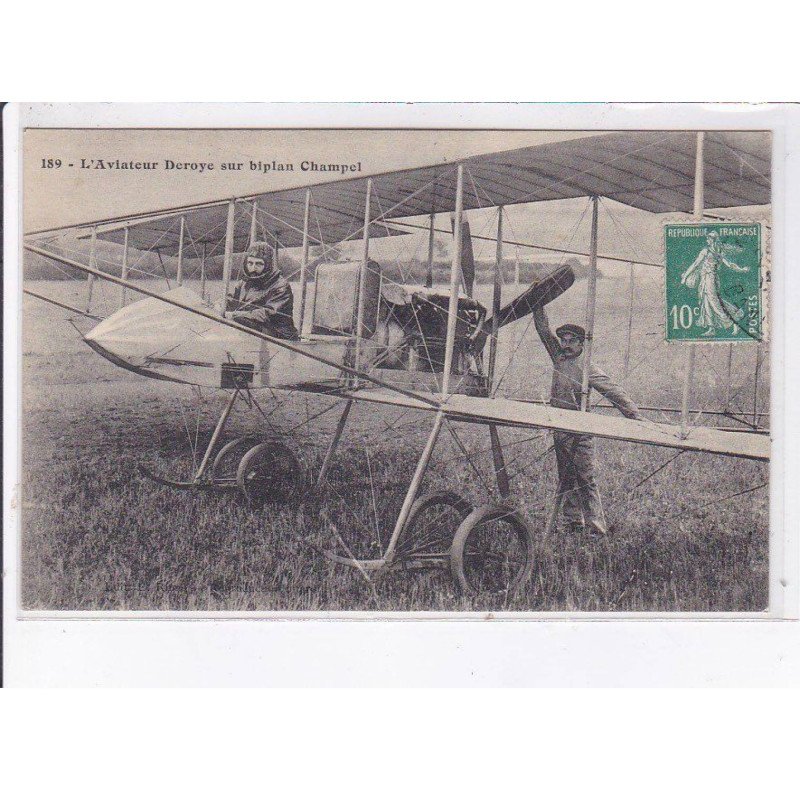 ARNAY-le-DUC: aviateur Deroye sur biplan champel - très bon état
