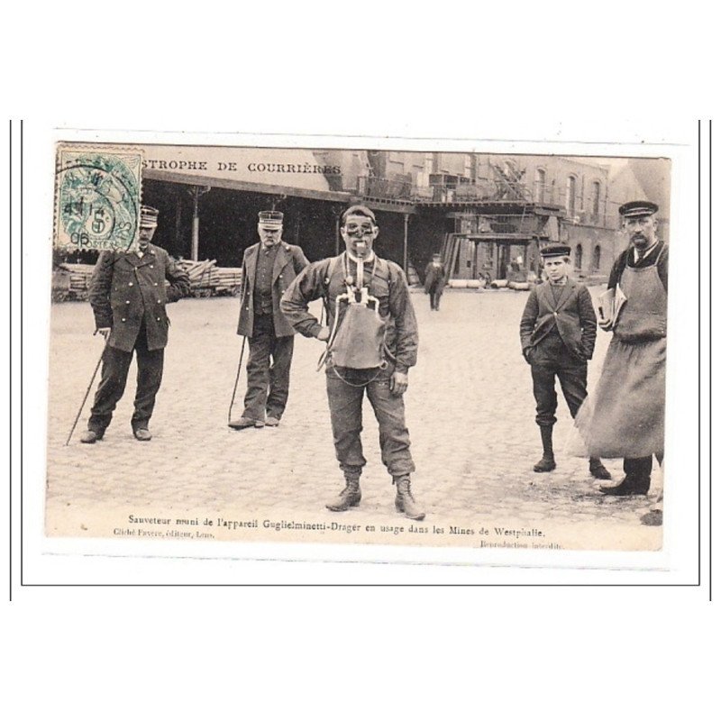 PAS DE CALAIS : sauveteur muni de l'appareil guglielminetti-drager en usage dans les mines de westpinali - tres bon etat