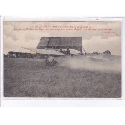 SAULIEU: fêtes d'aviation 1912, l'aviateur poulain au départ sur son monoplan moteur Ozzani - très bon état