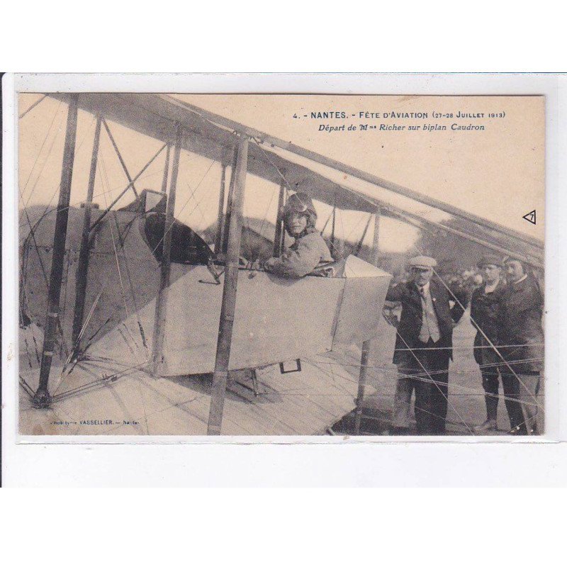 NANTES: aviation 1913, départ de Mme Richer sur biplan Caudron - état