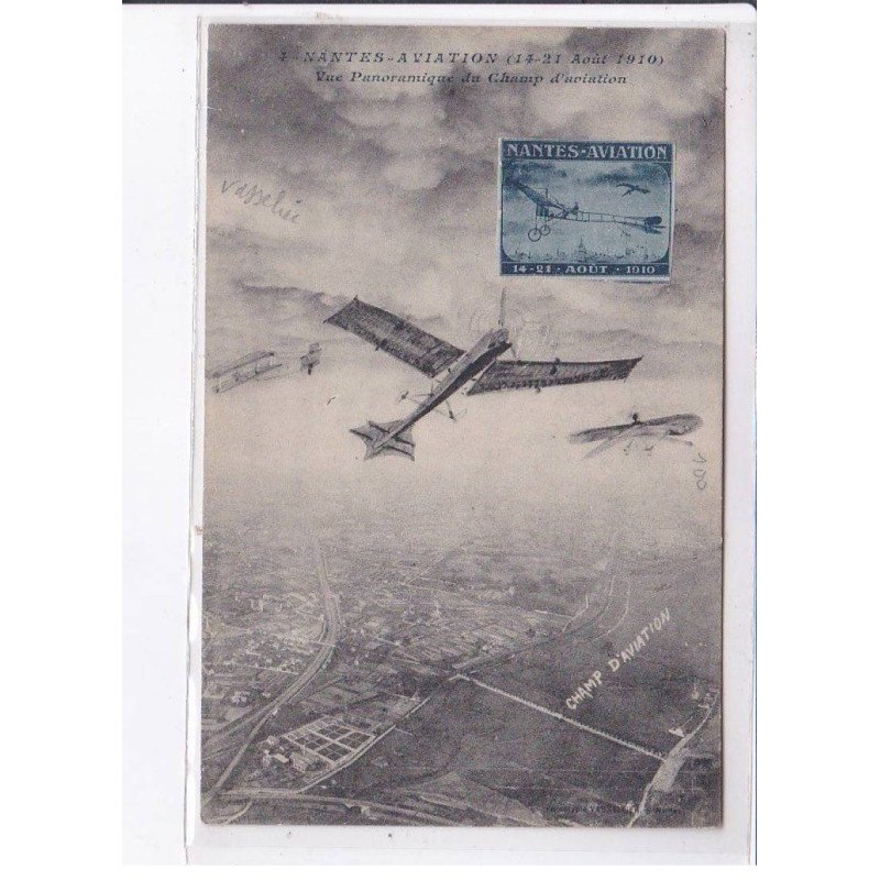 NANTES: aviation 1910, vue panoramique du champ d'aviation, vignette - très bon état NANTES: aviation 1910, vue panoramique du champ d'aviation, vignette - très bon état
