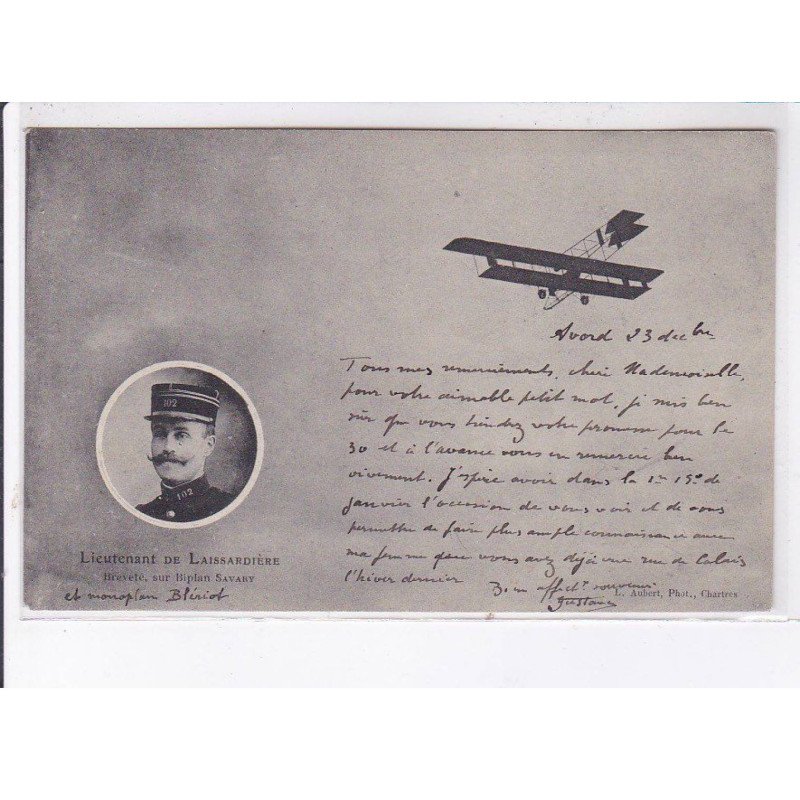 CHARTRES: aviation lieutenant de laissardière, autographe - très bon état