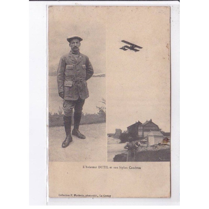 LE CROTOY: aviation, aviateur Dutil et son biplan caudron - très bon état LE CROTOY: aviation, aviateur Dutil et son biplan caudron - très bon état