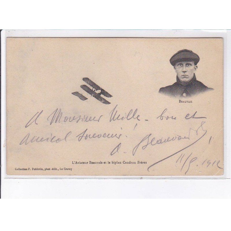LE CROTOY: aviation, aviateur Beauvais et le biplan caudron frères, autographe - état LE CROTOY: aviation, aviateur Beauvais et le biplan caudron frères, autographe - état