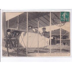 LE CROTOY: aviation, école aviation des frères caudron, René caudron et ses mécaniciens sur biplan - état