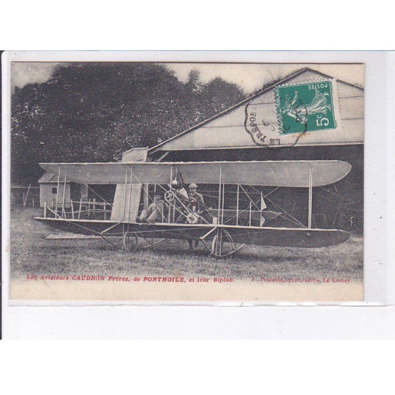 LE CROTOY: aviation, aviateurs caudron frères de ponthoile et leur biplan - très bon état LE CROTOY: aviation, aviateurs caudron frères de ponthoile et leur biplan - très bon état