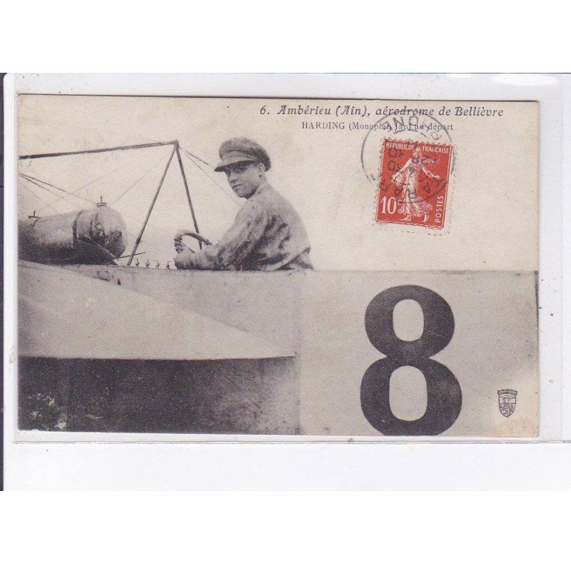 AMBERIEU: aviation, aérodrome de bellièvre Harding, monoplan au départ - très bon état