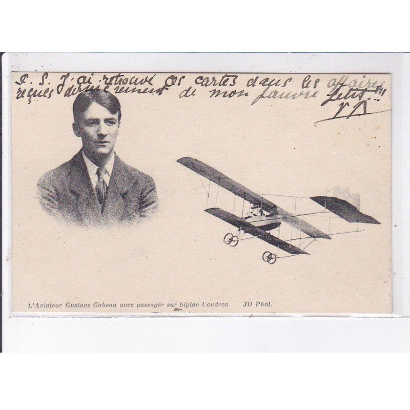 LE CROTOY: aviation, aviateur Gustave Gobeau avec passager sur biplan caudron - très bon état LE CROTOY: aviation, aviateur Gustave Gobeau avec passager sur biplan caudron - très bon état