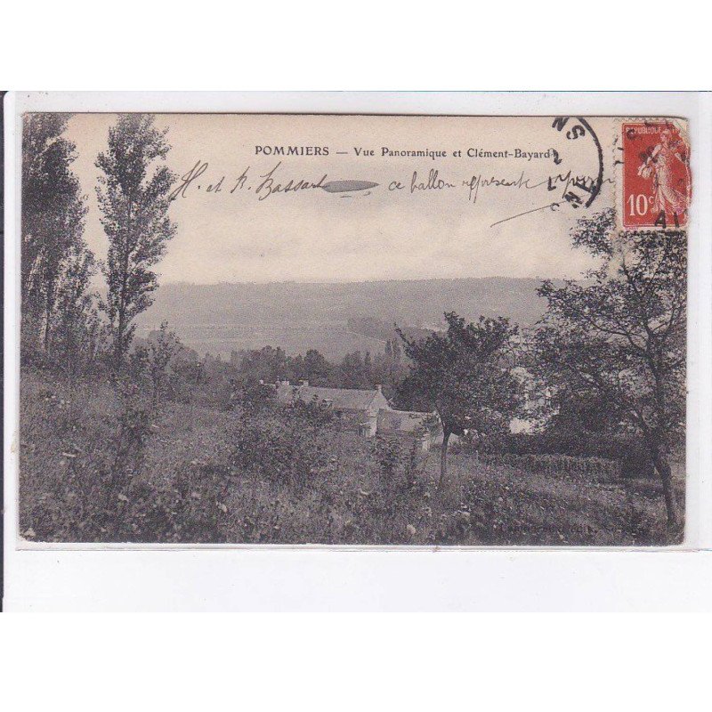 POMMIERS: vue panoramique et clément-bayard (dirigeable - ballon) - très bon état