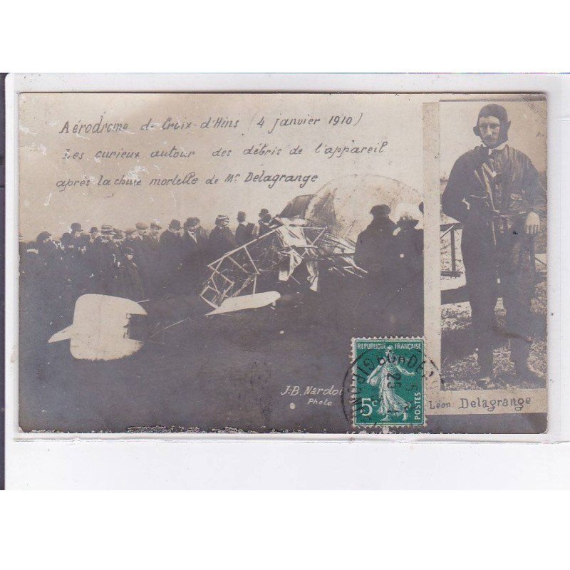 CROIX D'HINS: aviation aérodrome 1910, les curieux autour des débris de l'appareil - très bon état CROIX D'HINS: aviation aérodrome 1910, les curieux autour des débris de l'appareil - très bon état