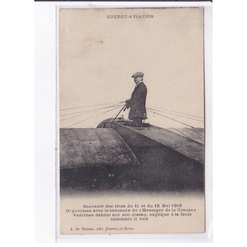 GUERET: aviation, souvenir des fêtes 1913 organisées avec le concours du "messager de la creuse" - très bon état