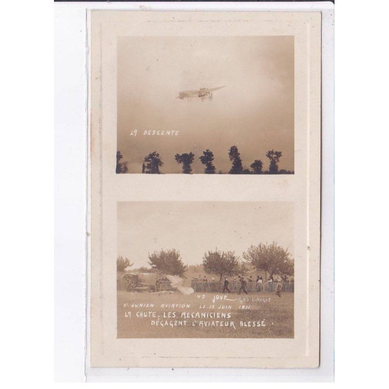 LIMOGES: aviation, la chute, les mécaniciens dégagent l'aviateur blessé, la descente - très bon état